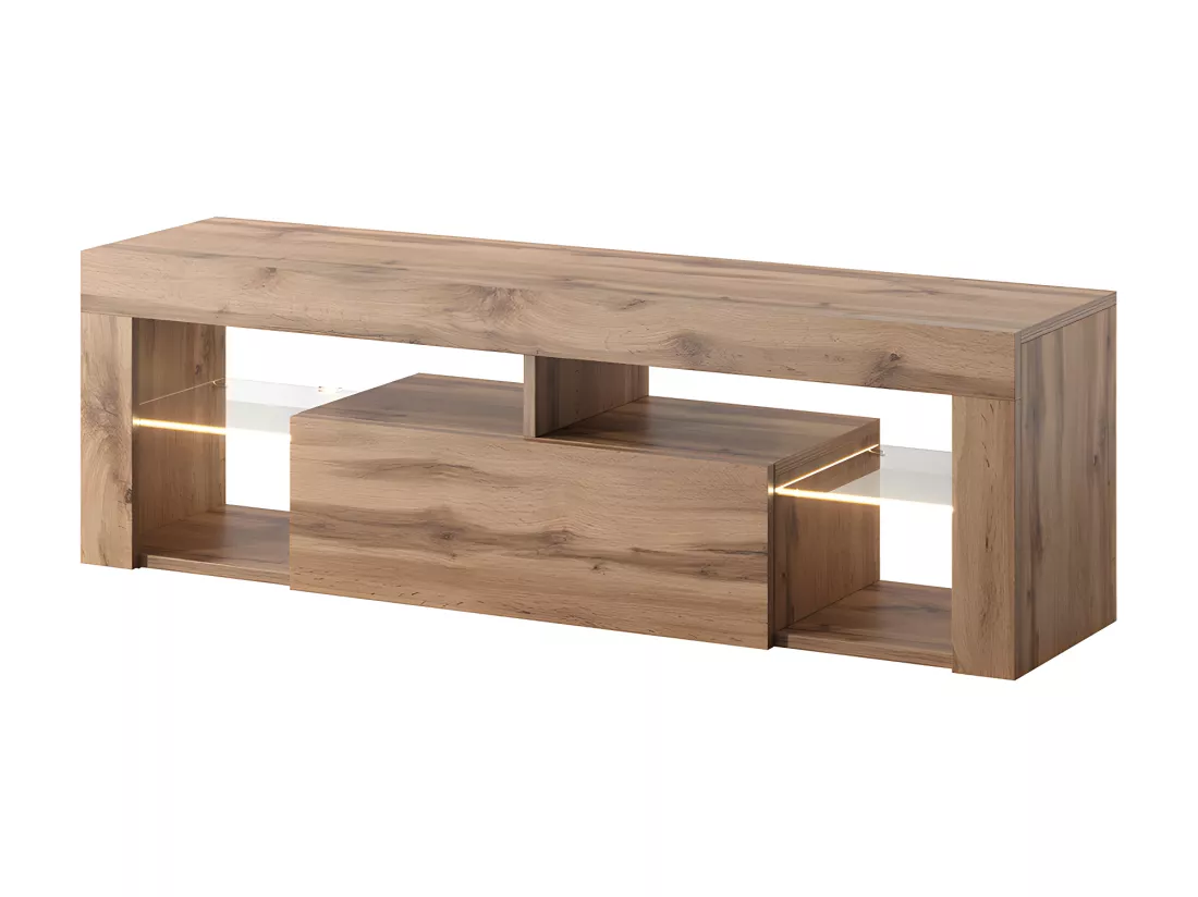 Meuble TV / Banc TV (140 cm, chêne lancaster, éclairage LED) - BIANKO