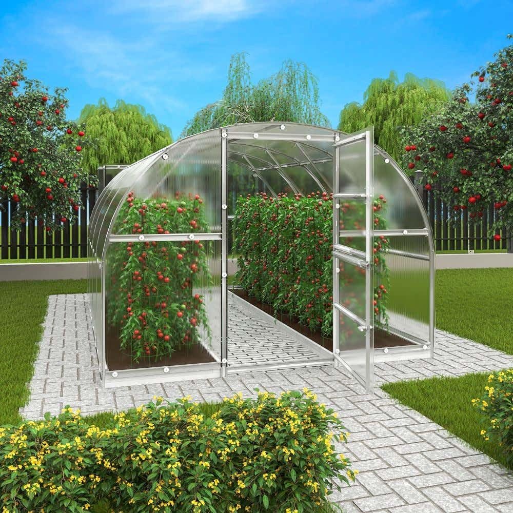 Gewächshaus Estragon 3x6m Gewächshaus aus Metall in Silber, Anzuchthaus mit 6 mm Wandstärke Treibhaus
