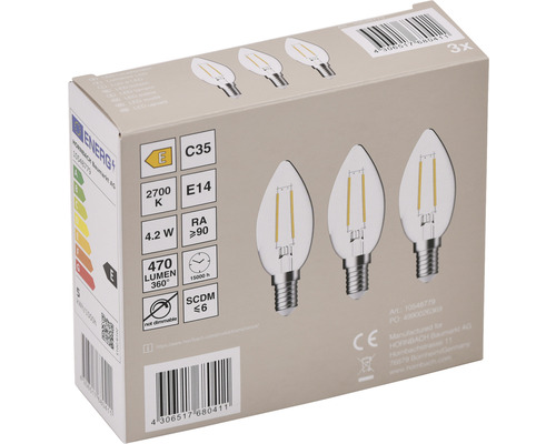 3x LED kaarslamp C35 E14/4,2W (40W) 470 lm 2700 K warm wit helder 3 stuks
