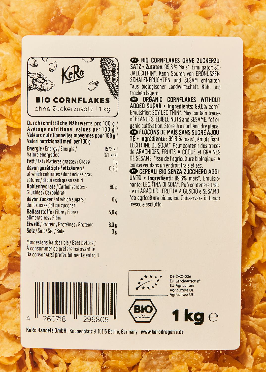 Bio Cornflakes ohne Zuckerzusatz 1 kg