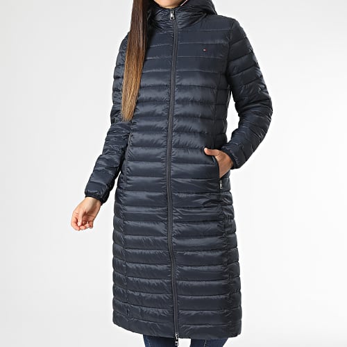 Doudoune Longue Capuche Femme Padded Global Stripe 9580 Bleu Marine