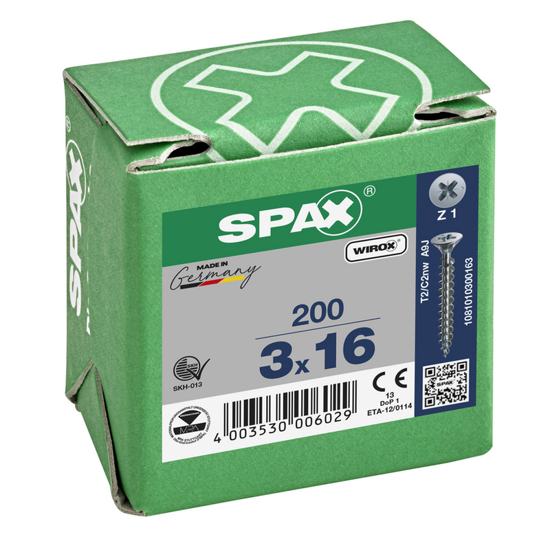 Spax universele schroeven platkop voldraad 3x16mm PZ1