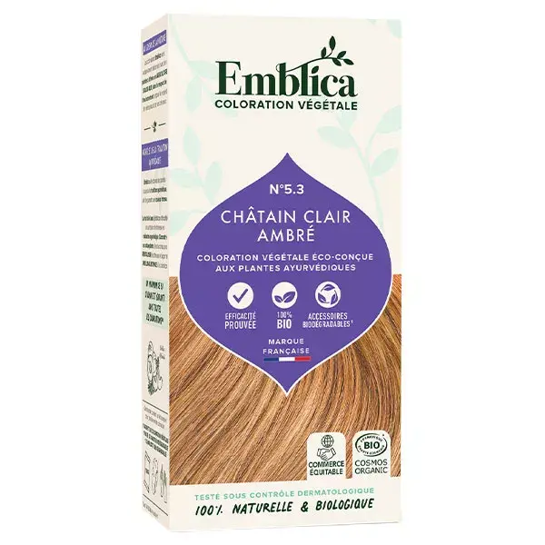 Emblica Coloração Capilar Orgânica à Base de Plantas Nº 5.3 Castanho Âmbar Claro 100g