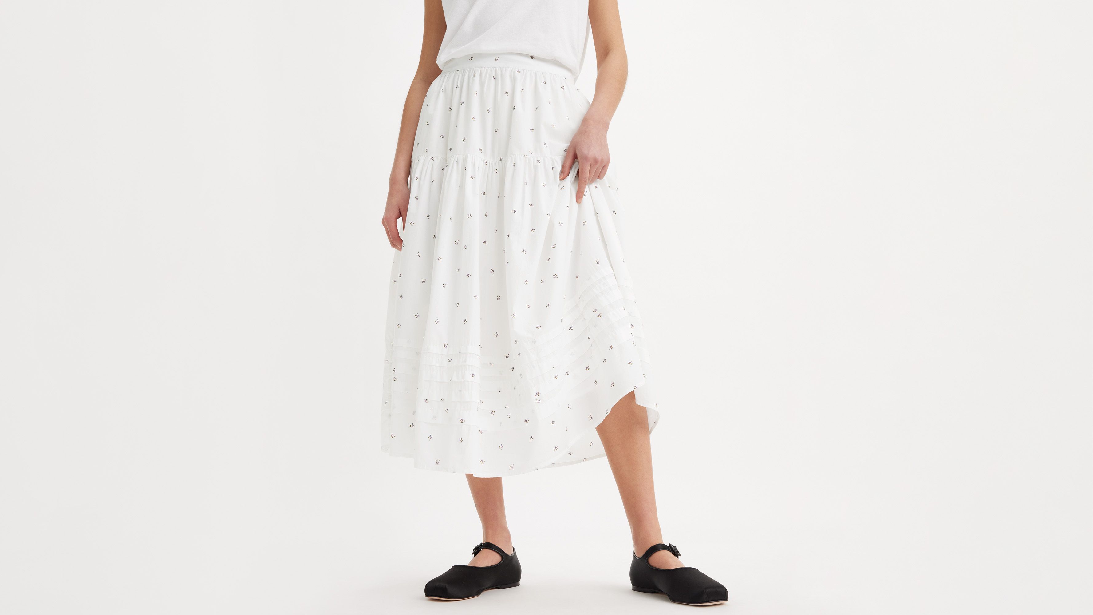 Jupe à basques Becca - Anthea Floral Bright White - Blanc
