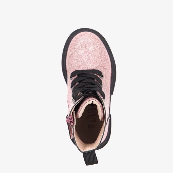 TwoDay leren meisjes veterboots met glitter roze