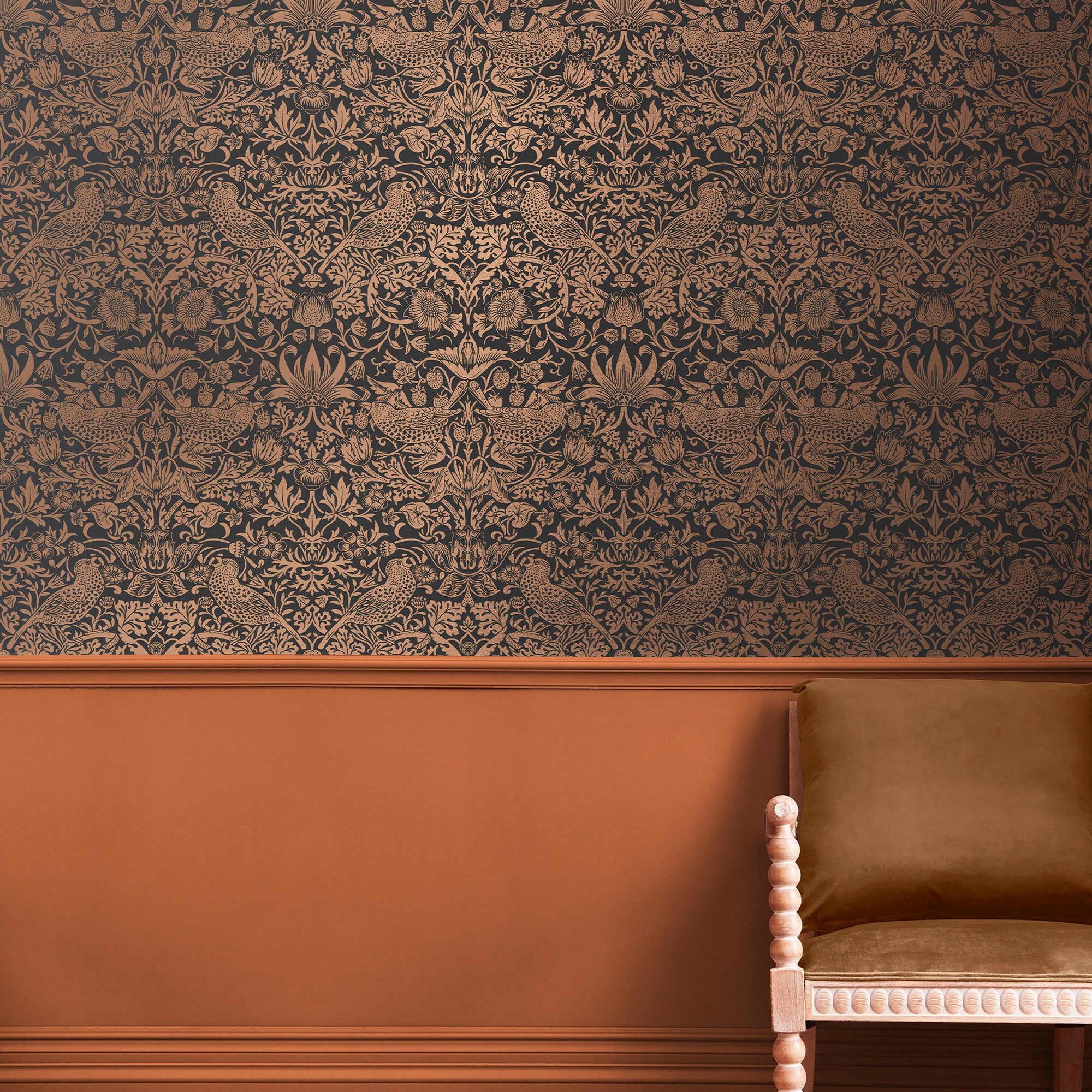 William Morris at Home Vliesbehang Strawberry Thief Fibrous Charcoal -