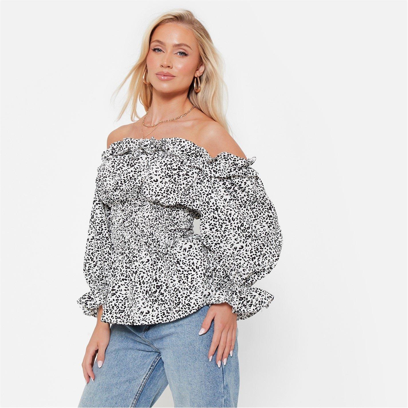 I Saw It First ISAWITFIRST Printed Ruffle Bardot Peplum Top