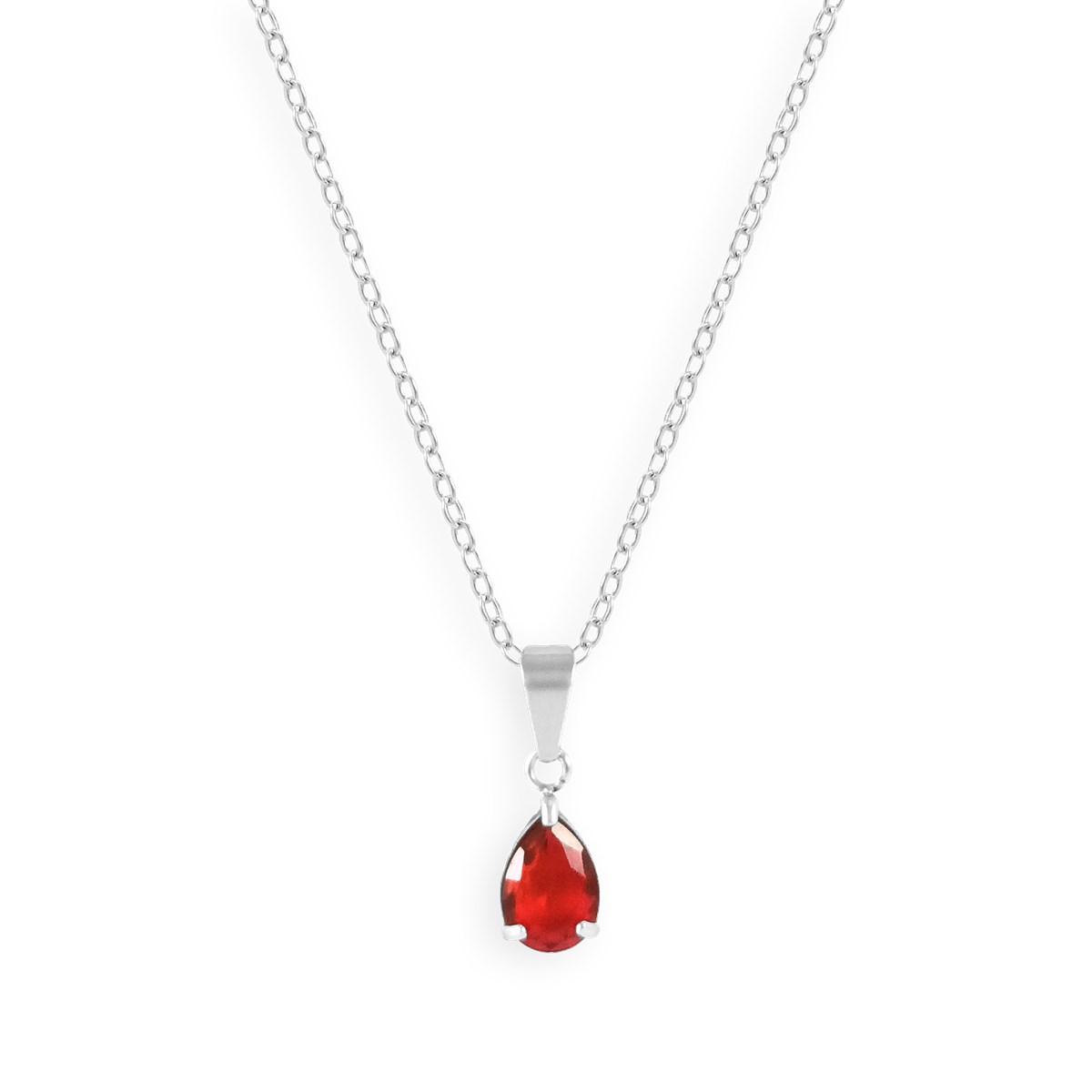 Collier en acier argenté avec oxyde de zirconium rouge