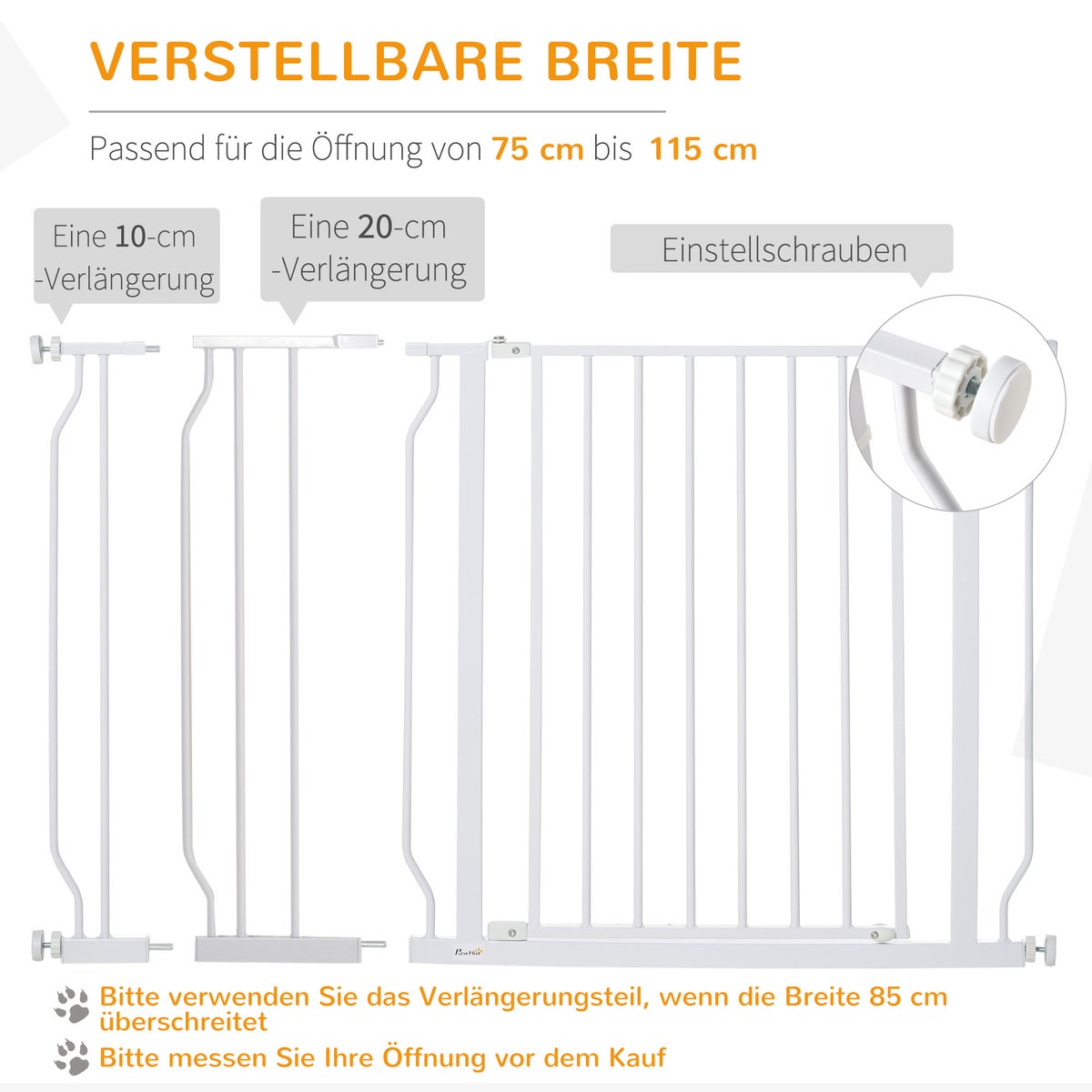 PawHut veiligheidshek, 115L x 3B x 76H cm, staal, ABS, wit