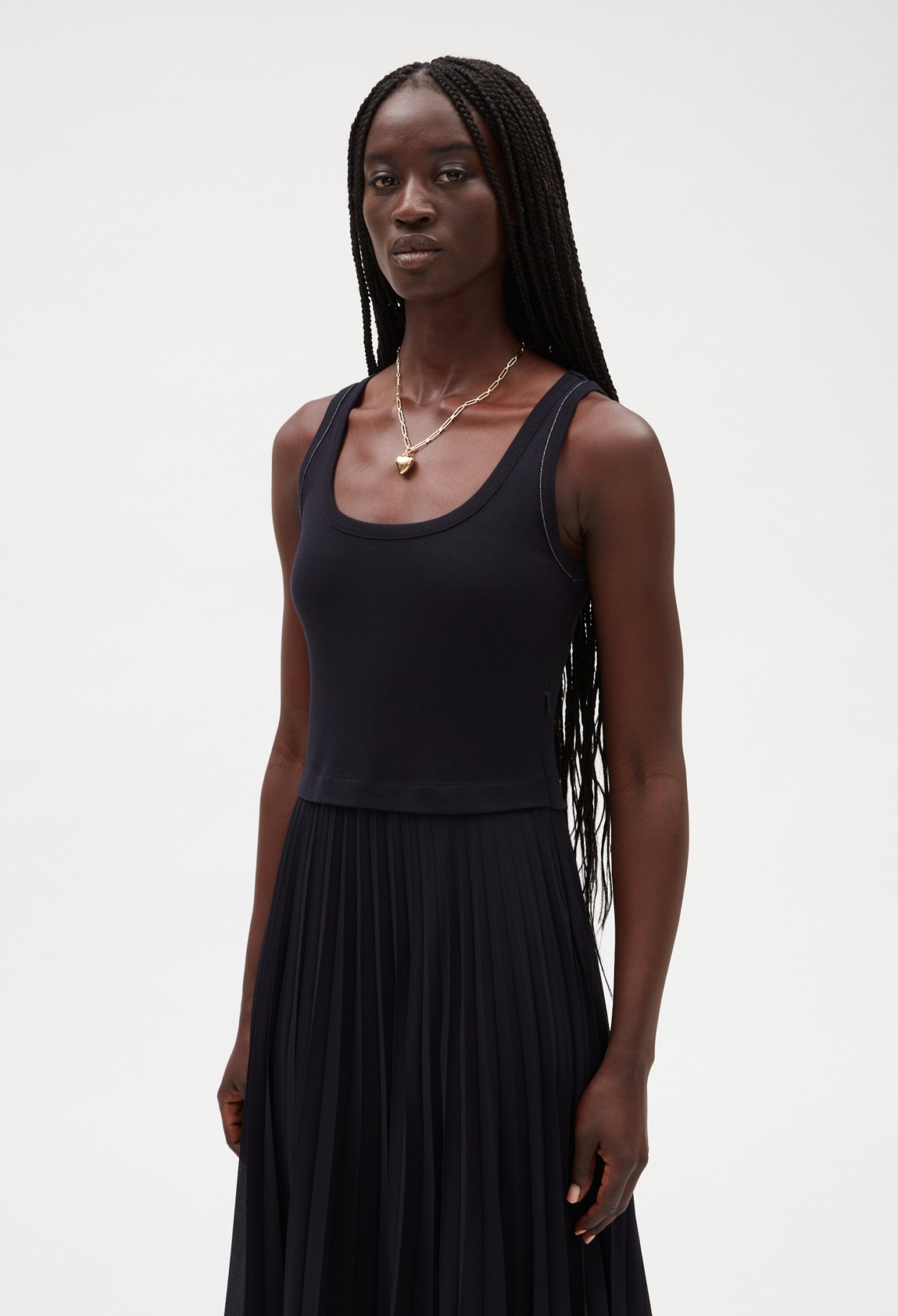 Robe longue plissee marine