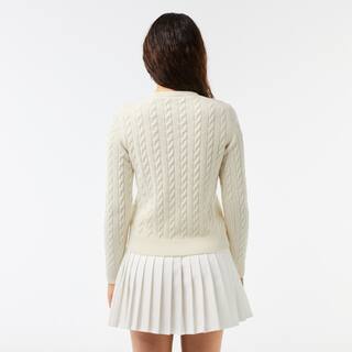 Pull à torsades moulinées en laine et coton Pullovers - Blanc - Lacoste - Femme