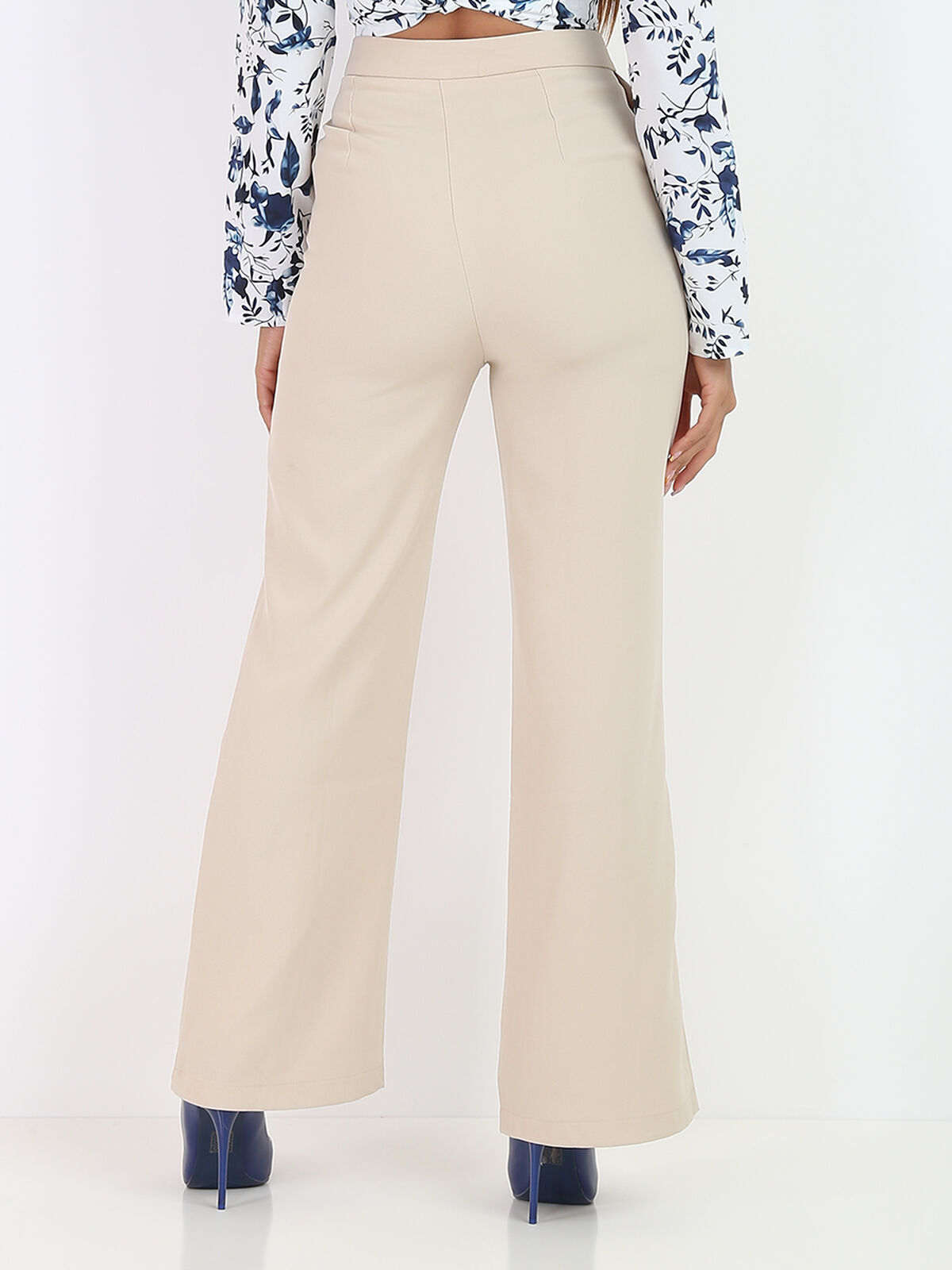 Pantalon palazzo à taille haute- Beige