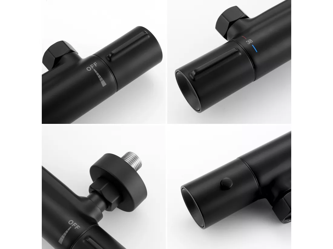 Mitigeur Thermostatique Douche Noir,Robinet Thermostatique de Douche Anti-brûlure avec Bouton Sécurisé à 38°C ,Mitigeur Douche en Laiton