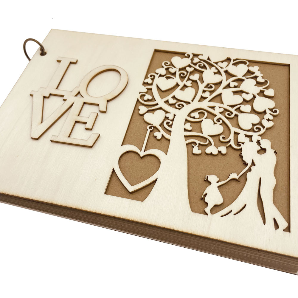 (260x190mm) Echtholz Hochzeits Gästebuch Party Guest Book mit 30 Seiten - Love / Baum
