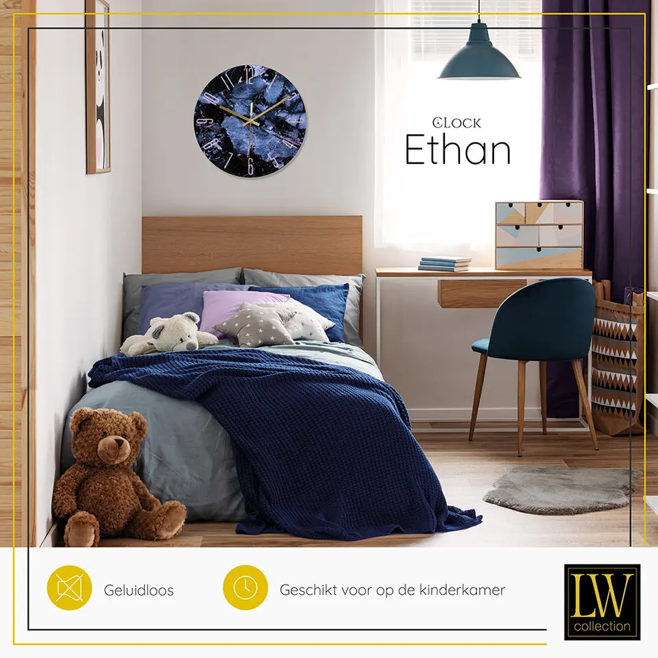 LW Collection Keukenklok Ethan blauw 30cm