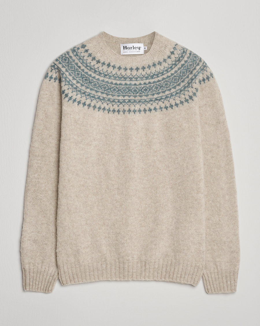 Harley Of Scotland Brushed Supersoft Lambswool Yolk Fairisle Beige