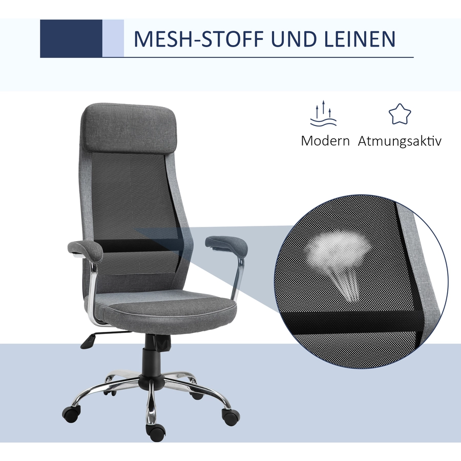 Vinsetto Bürostuhl ergonomisch und mit hoher Rückenlehne Hellgrau, Schwarz