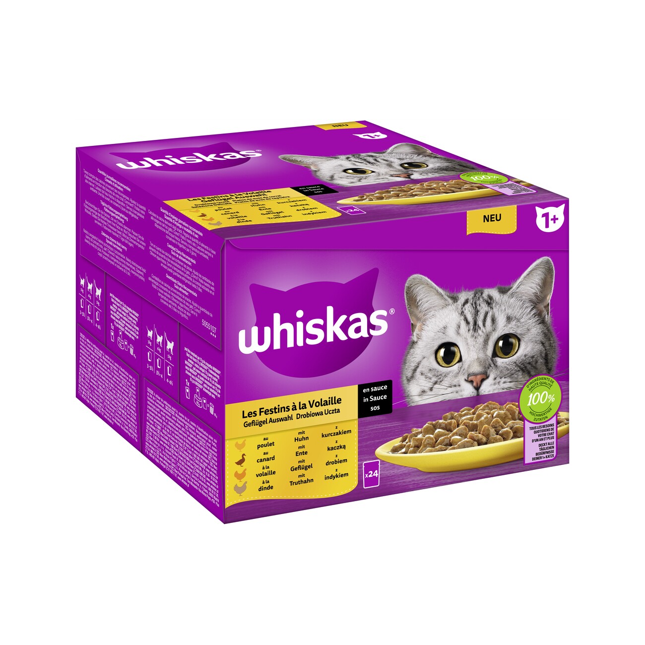 Whiskas Multipack 1+ Geflügel Auswahl in Sauce 24 x 85g