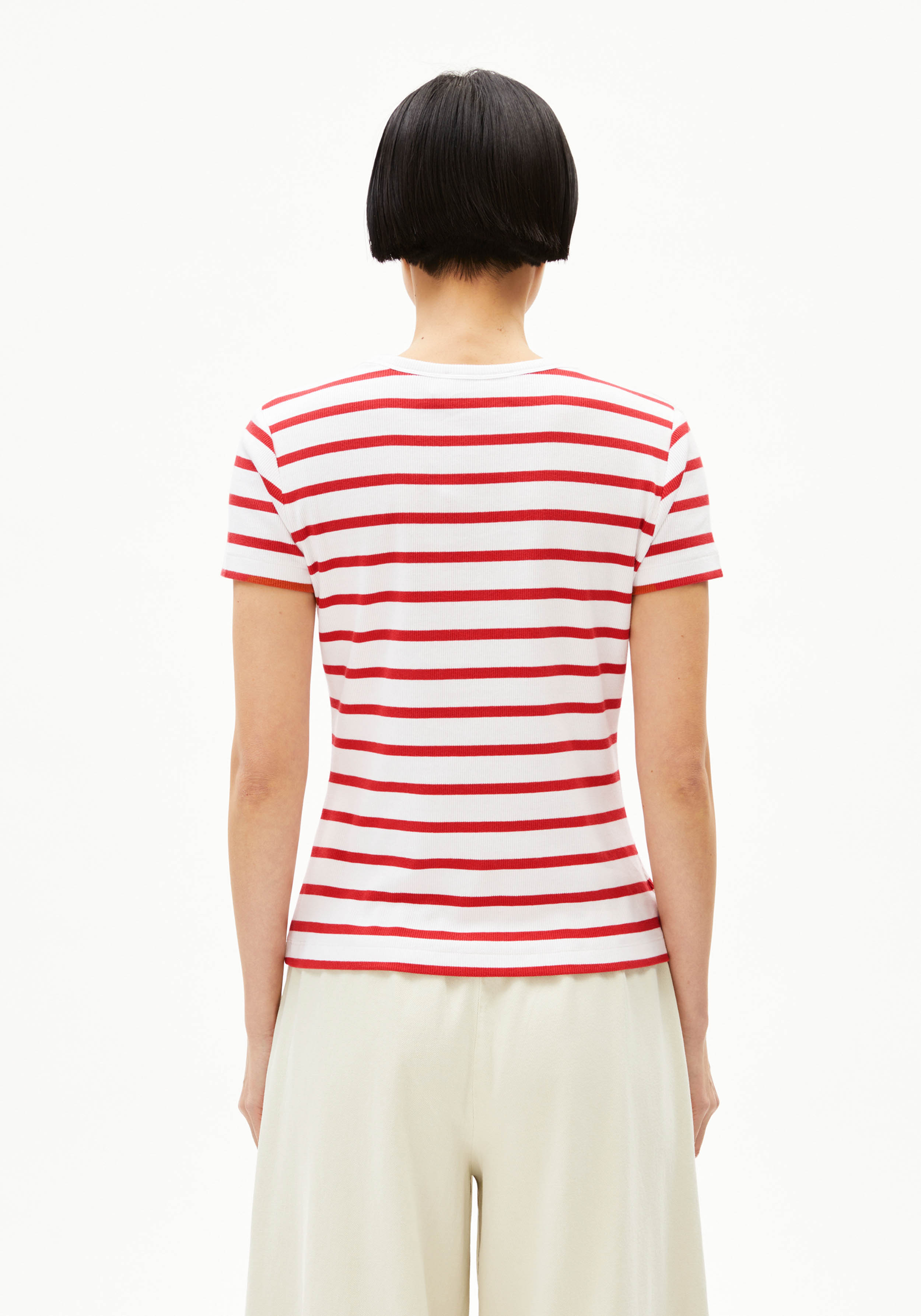 Armedangels Ripp-T-Shirt Kardaa Stripes White-Coral Blush