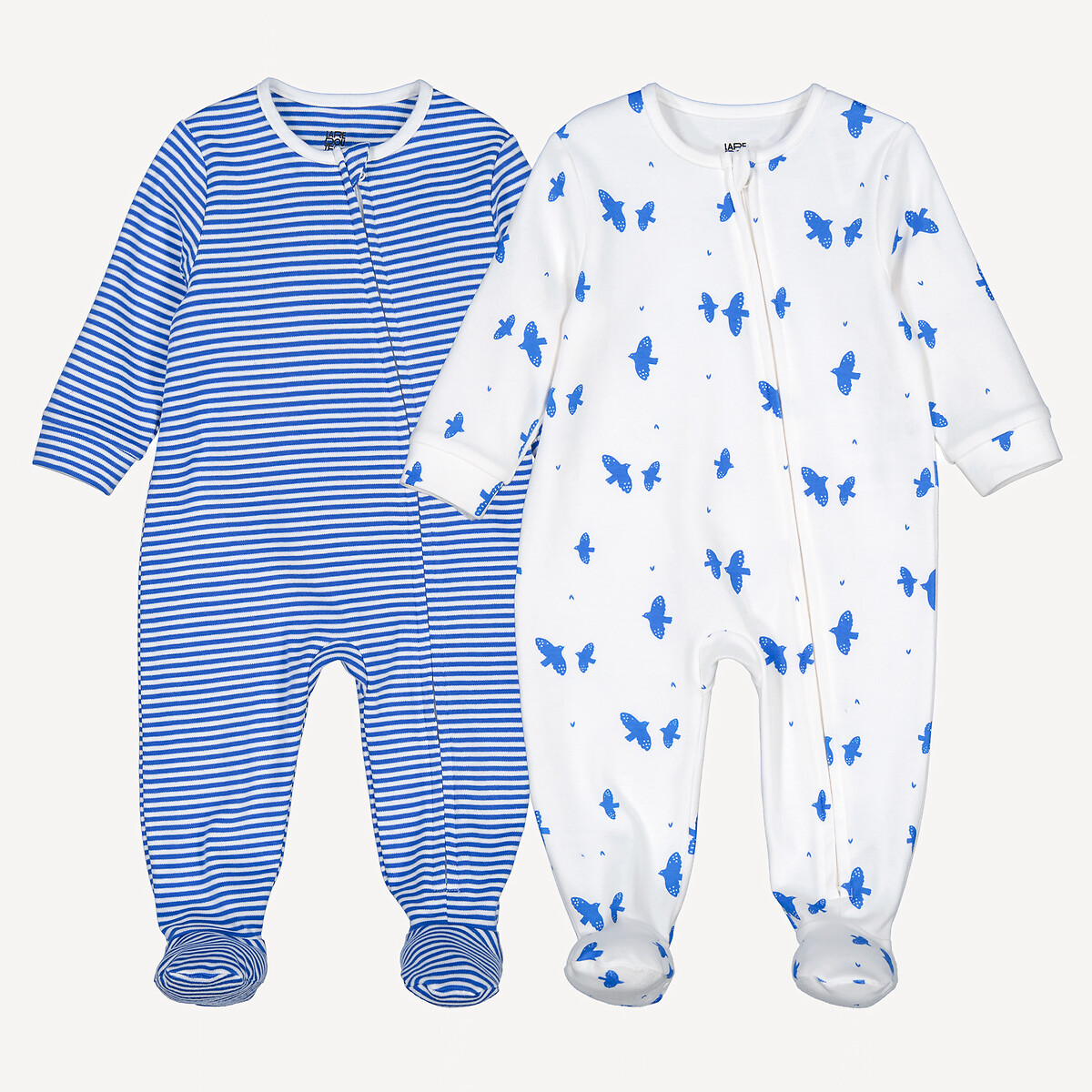 COLEÇÃO LA REDOUTE<br>Conjunto de 2 pijamas de algodão, com estampa de pássaros e listras