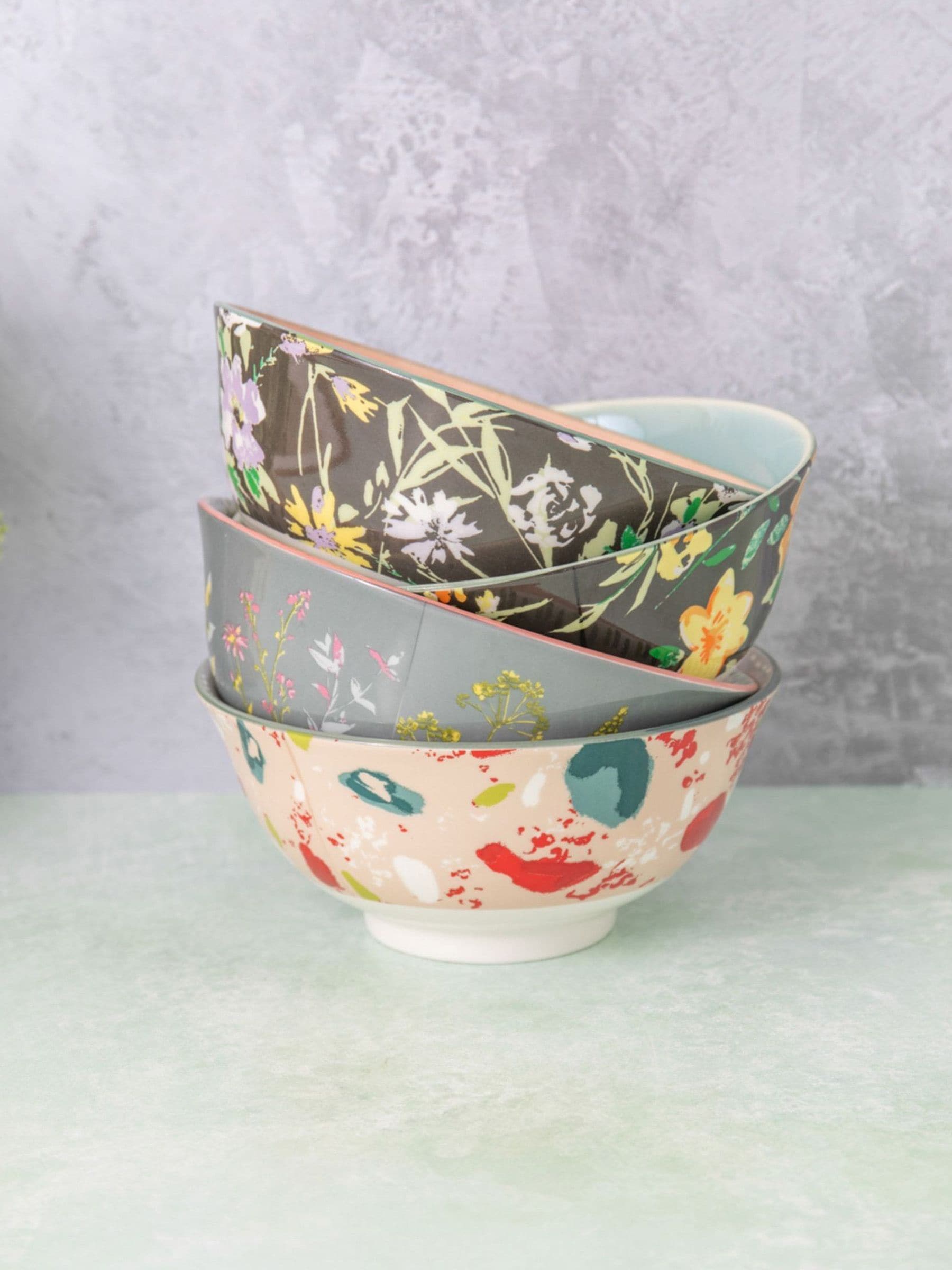 Kitchencraft Set of 4 Patterned Floral Ceramic Cereal Bowls