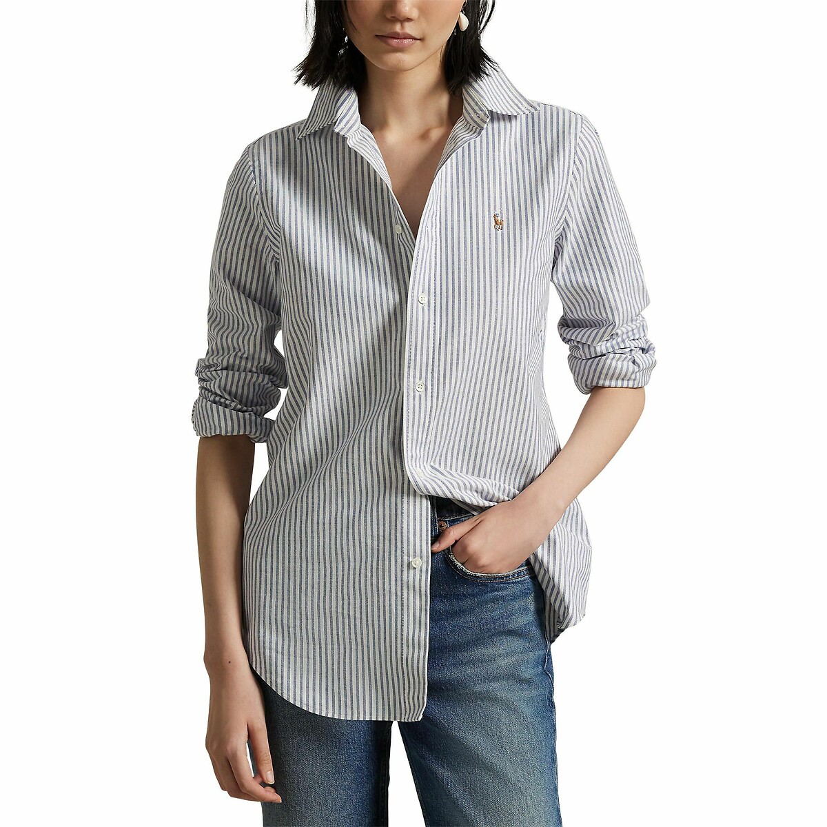 POLO RALPH LAUREN<br>Camisa Oxford listrada e reta