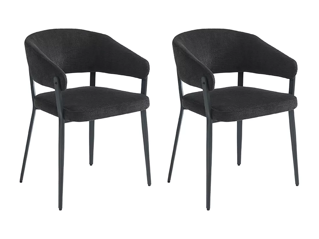 Lot de 2 chaises avec accoudoirs en tissu et métal - Noir - AVRELA