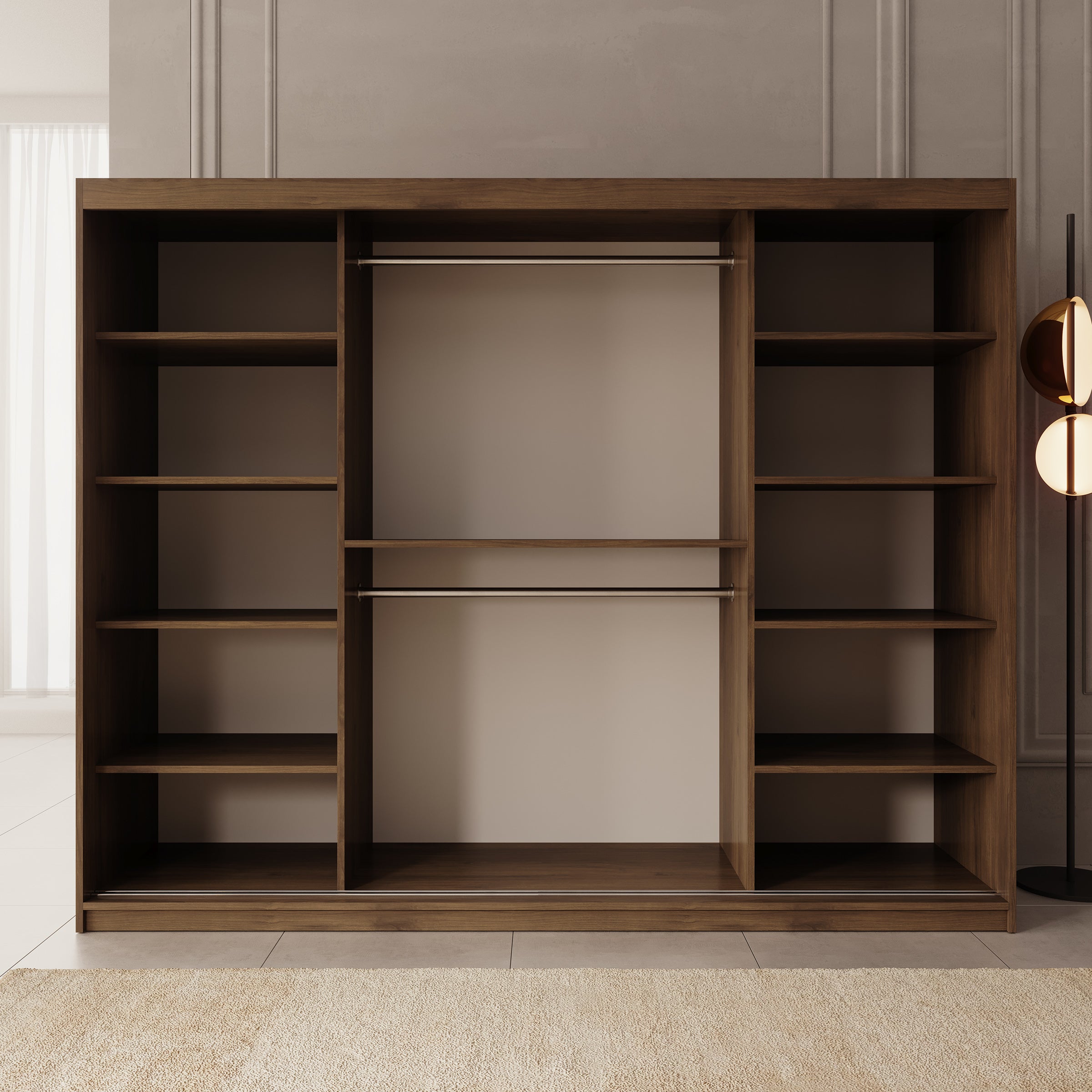 Azai - Kledingkast met schuifdeuren - Walnootpatroon - 250x62x200 cm