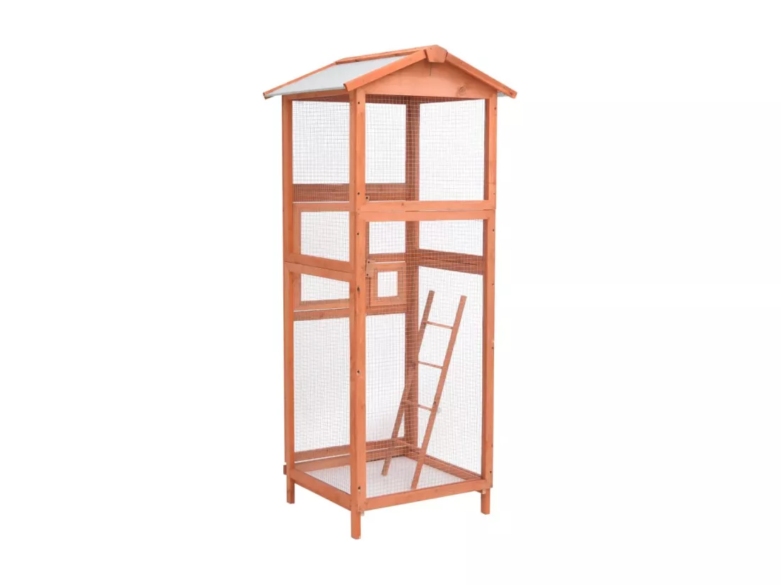 Cage à oiseaux 68x62x166 cm bois de sapin massif