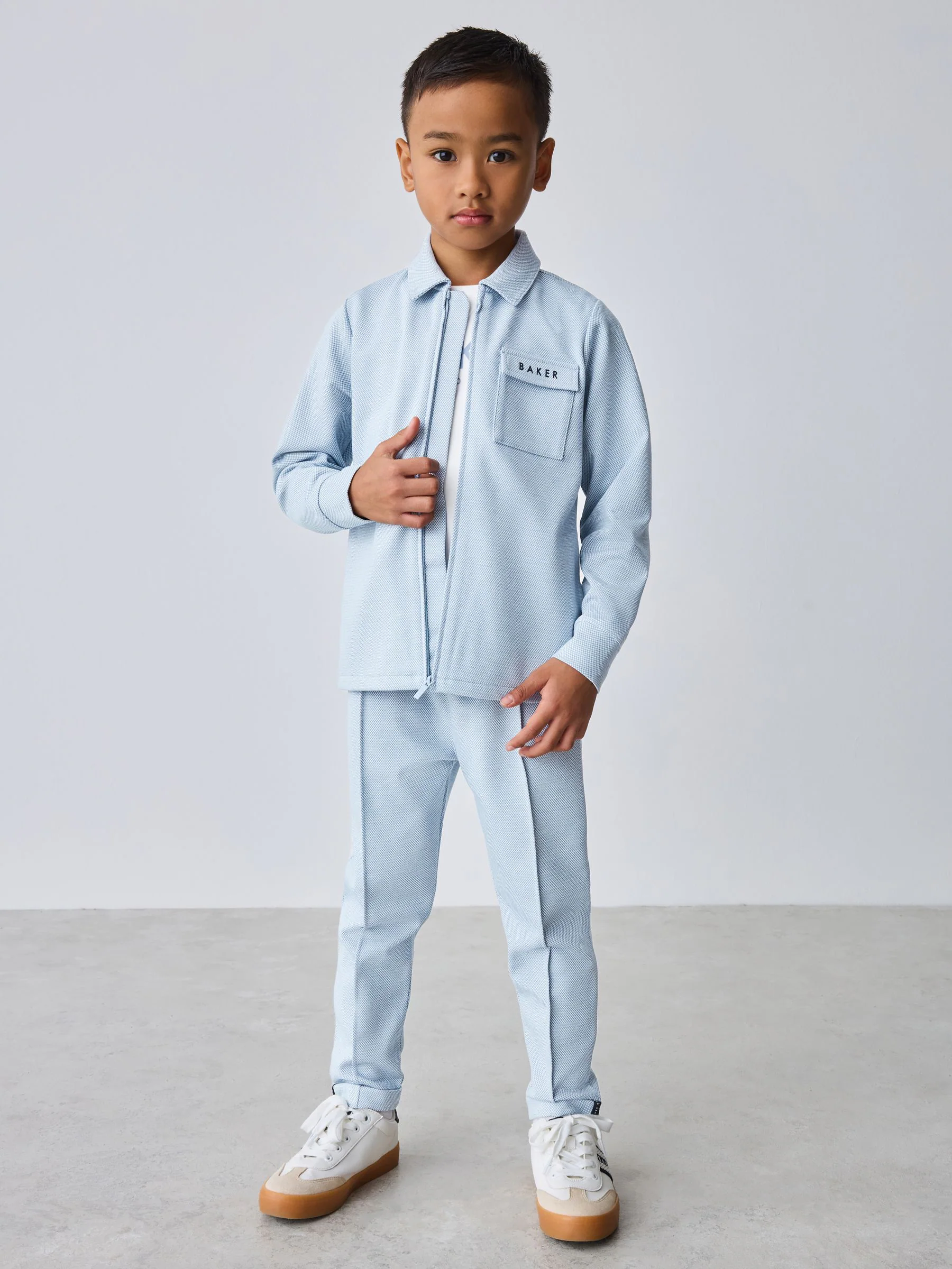 Blauw - Baker by Ted Baker 3 Piece Textured Jacket T-Shirt and Trousers Set