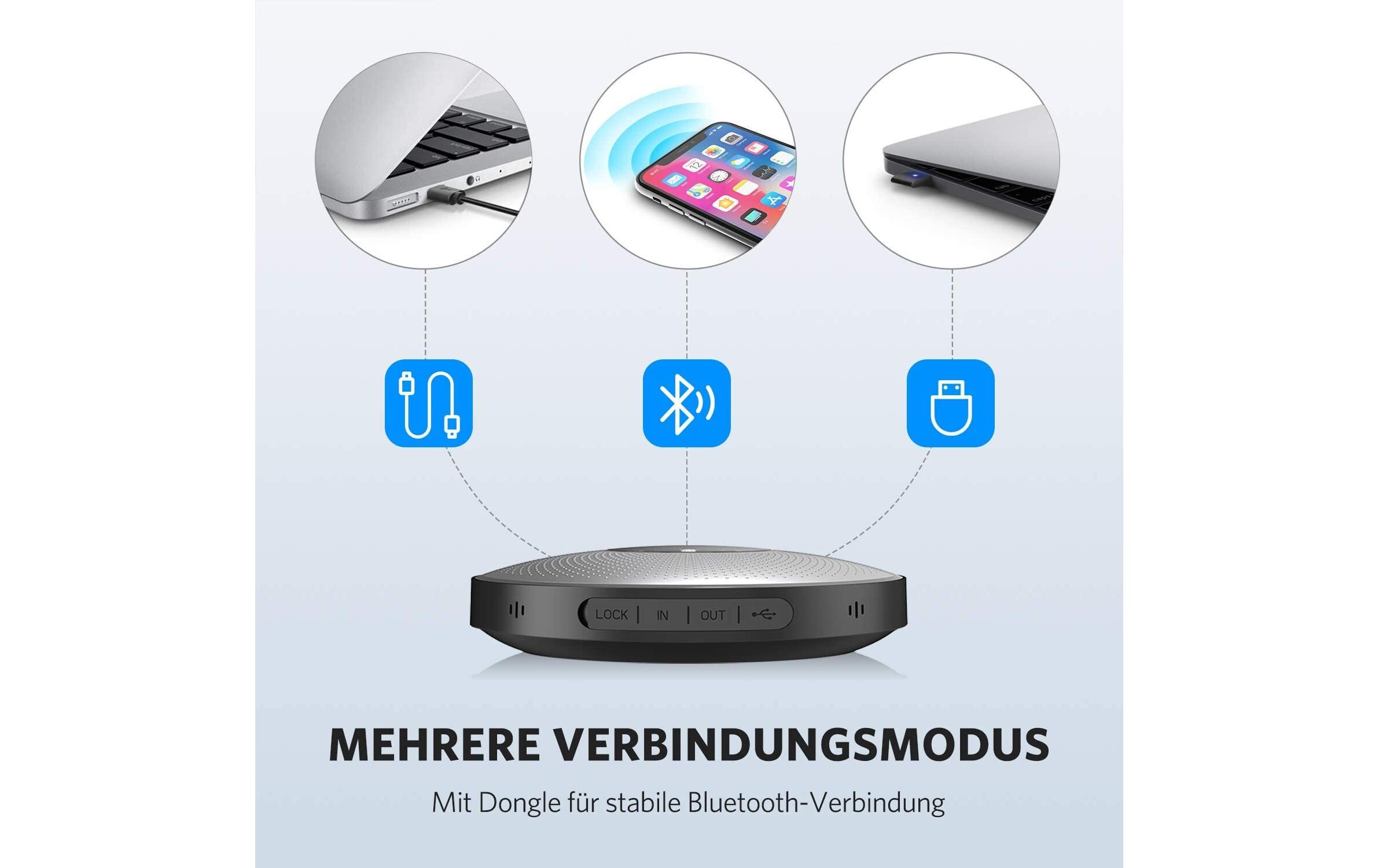 Speakerphone OfficeCore M2 USB Grau, mit Bluetooth Dongle<br>EMeet OfficeCore M2 USB Speakerphone mit Bluetooth Dongle