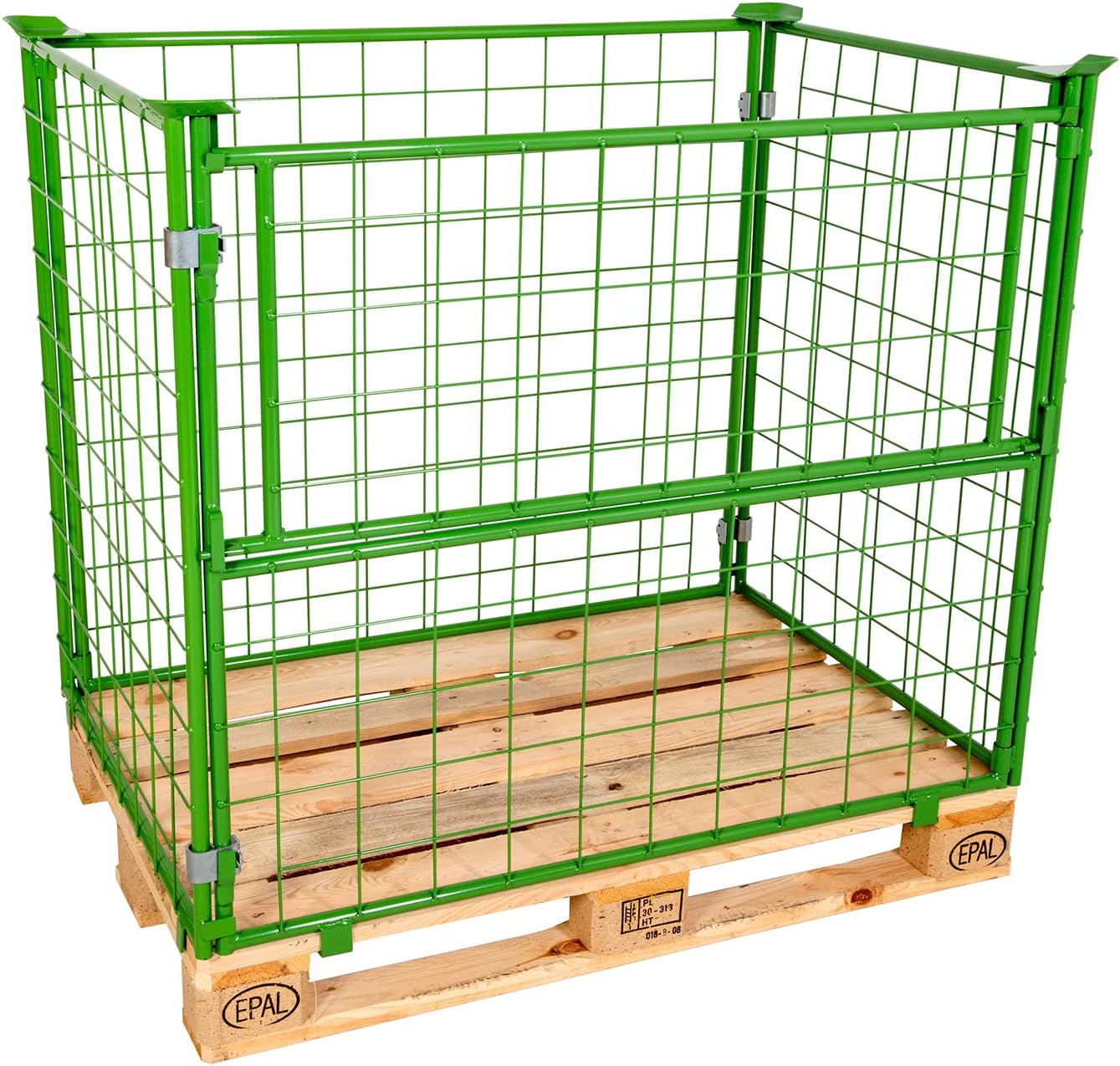 Gitteraufsatzrahmen 1200x800x1000 mm grün lackiert für Euro-Paletten – klappbare Gitterbox 1000 mm Nutzhöhe – Stapelbar für Industrie, Garten & Brennholz – 800 kg Nutzlast