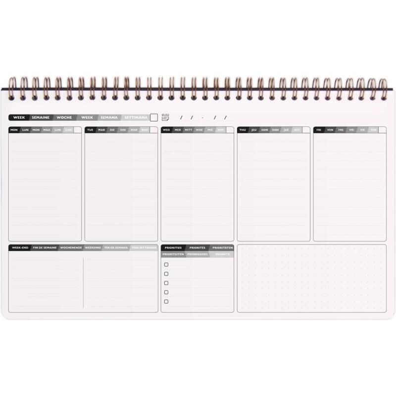 My.weekly.planner Age Bag cahier reliure intégrale en-tête 29,7x17 cm 120 pages détachables Semainier de bureau non daté et réglure DOT au verso - Noir