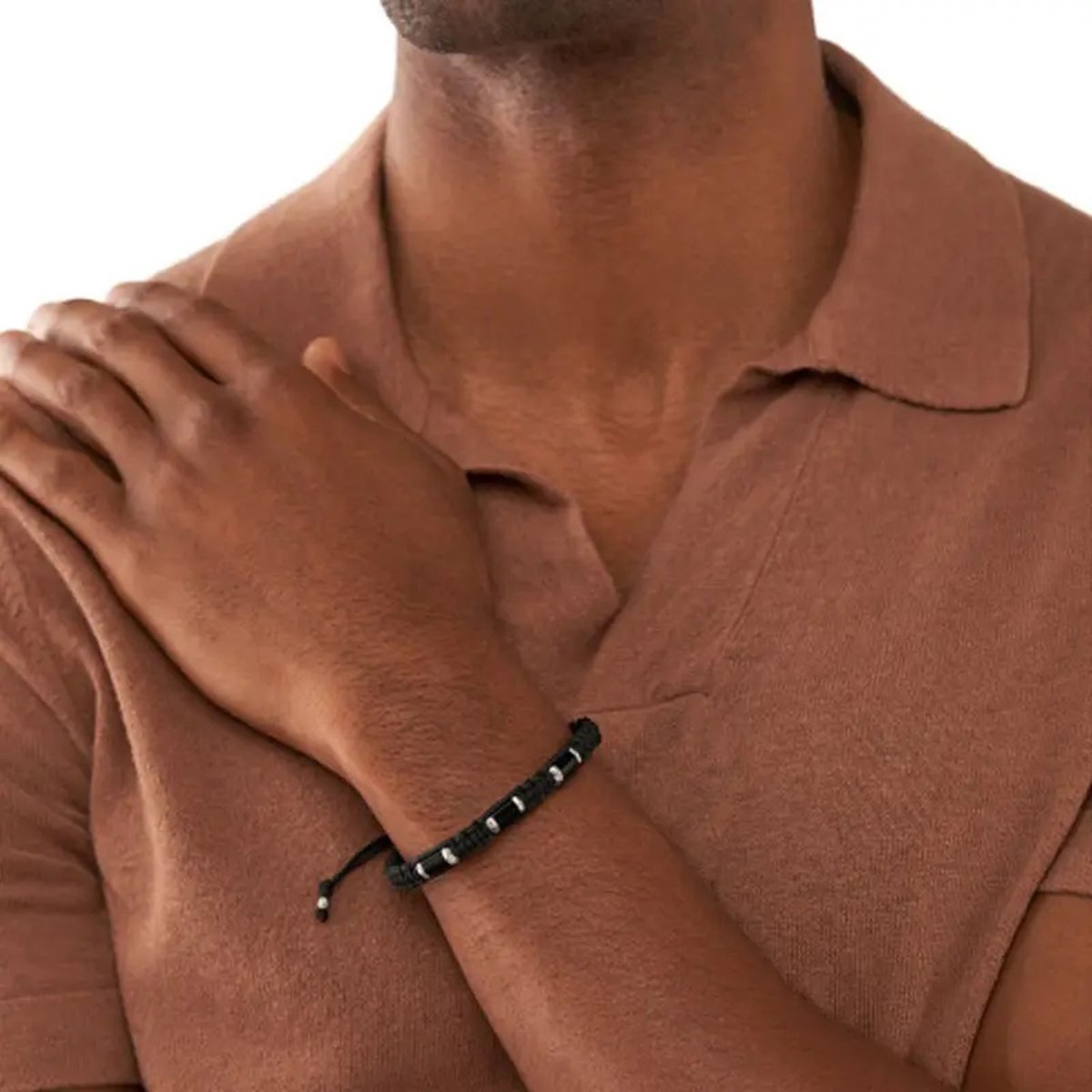 Bracelet homme Fossil onyx et nylon noir