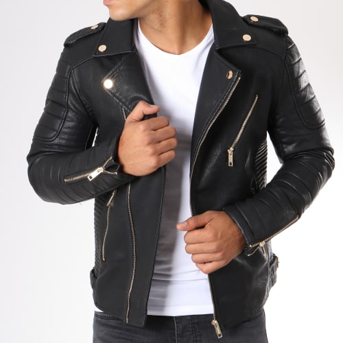 Veste Biker Noir Doré