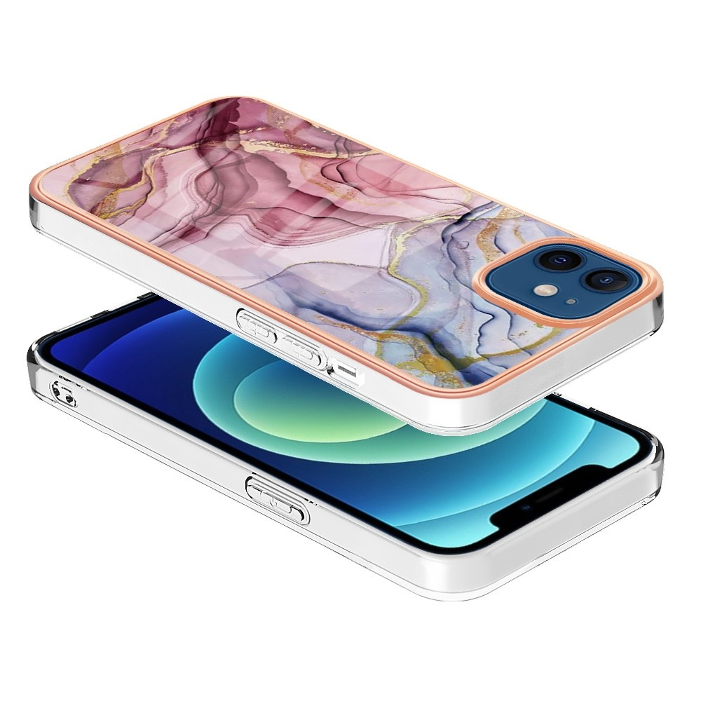 iPhone 12 / iPhone 12 Pro Gummi Case Hülle Galvanisierter Rahmen Marble Marmor Design - Rosa / Blau / Roségold
