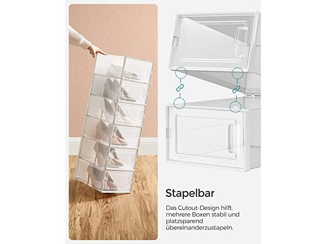 Songmics Schuhschrank stapelbar 18-er Set, Transparent Schuhboxen