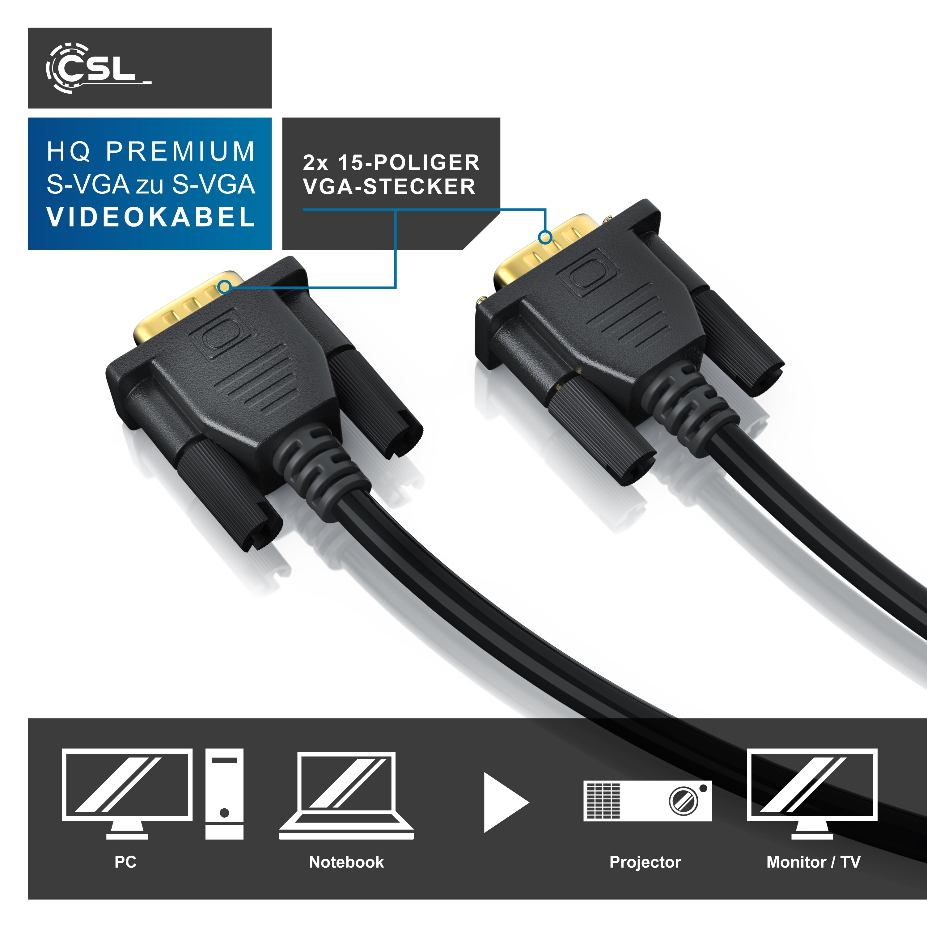 Primewire VGA Monitorkabel / 15-poliger Anschluss (D-Sub) - S-VGA zu S-VGA Videokabel mit 1080p - 3m
