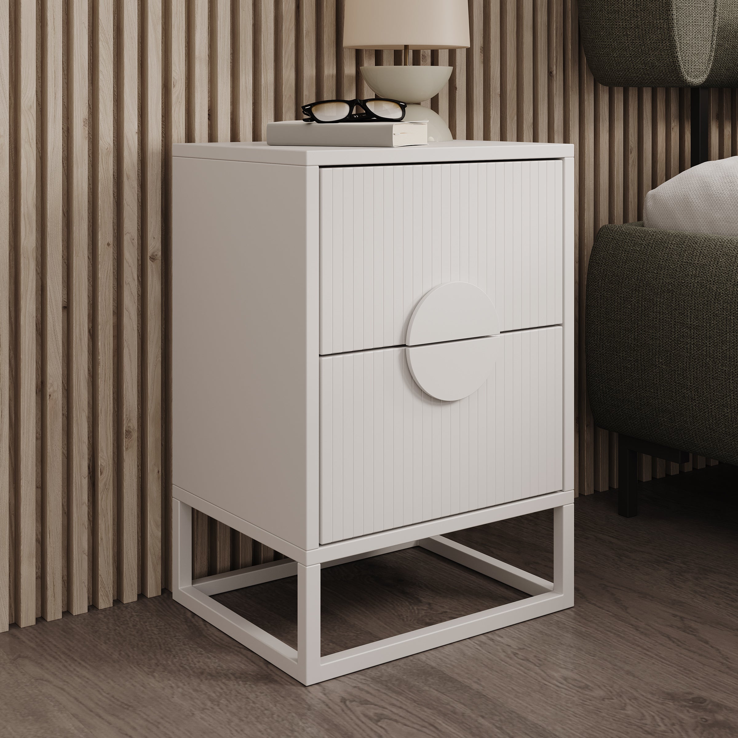 Meubella - Nachtkastje Allegany - Wit - 38 cm
