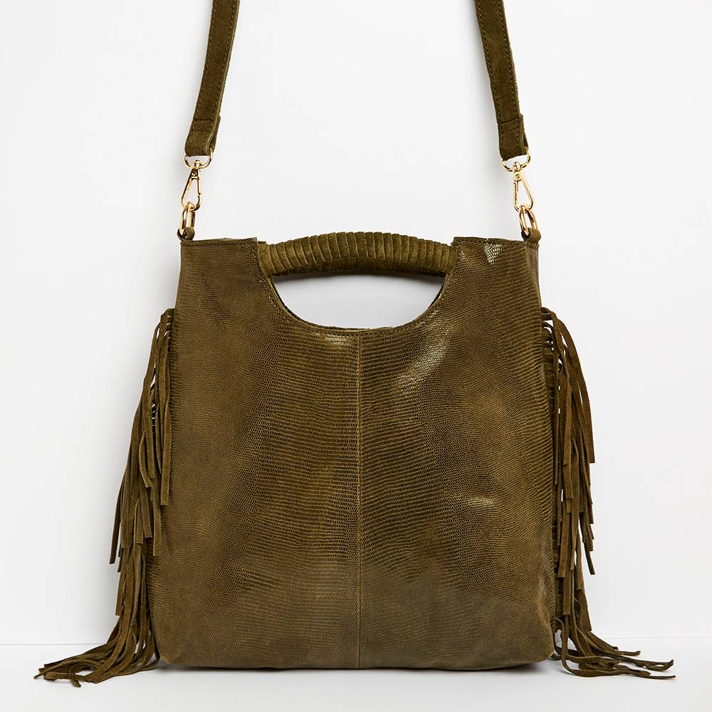 Geometric Retro SAC EN DAIM EFFET GALUCHAT AVEC FRANGE
