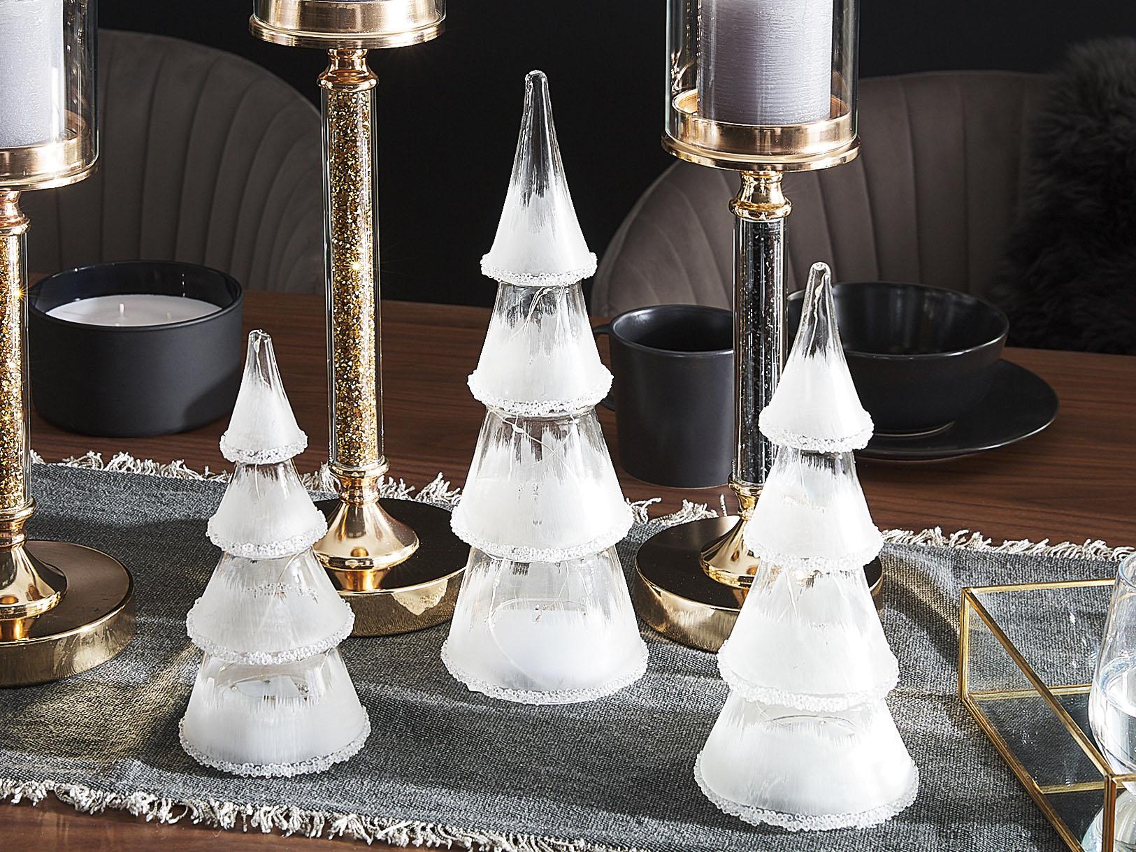 Set van 3 figuren LED KIERINKI Kerstboom 22/27/33 cm Wit