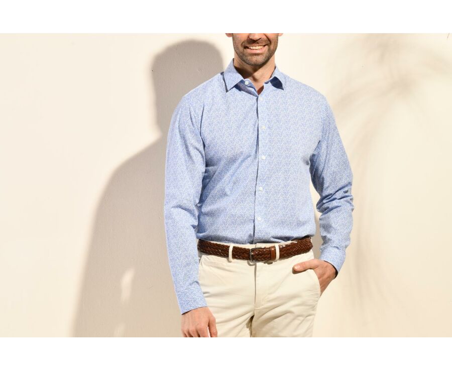 Chemise coton blanche à imprimé fleuri bleu - SULPICE