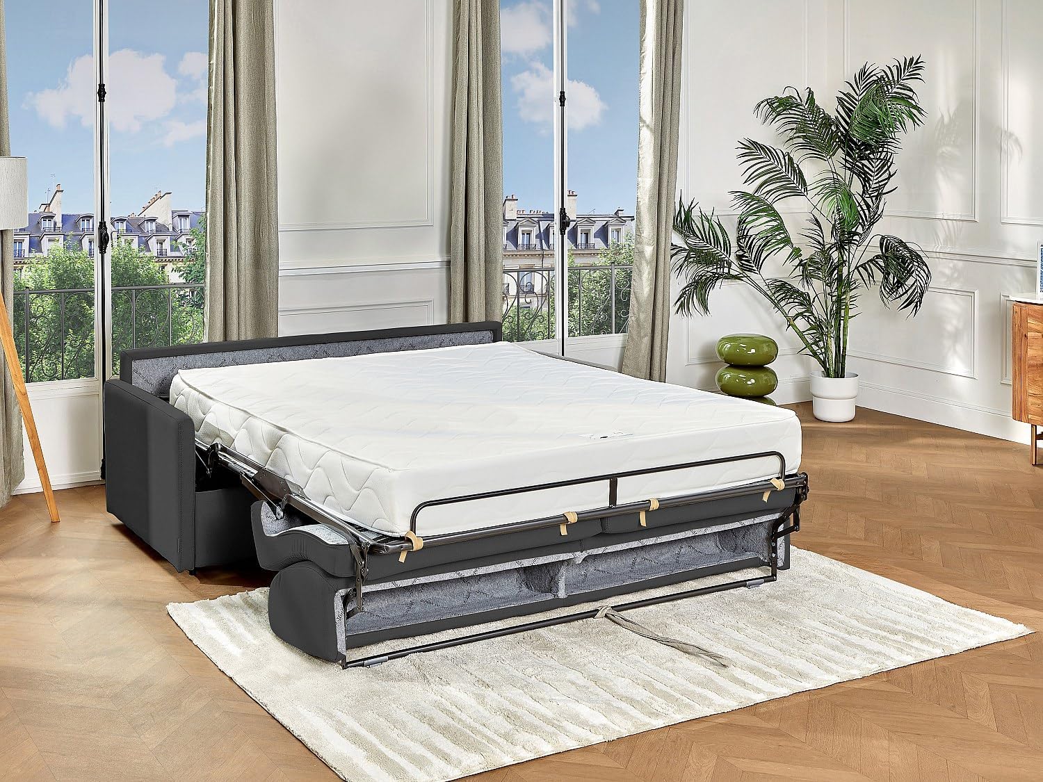 Vente-unique-Schlafsofa 3-Sitzer - Liegefläche: 140 cm - Matratzenhöhe: 22 cm mit Memory Schaum - Stoff - Grau - CALIFE