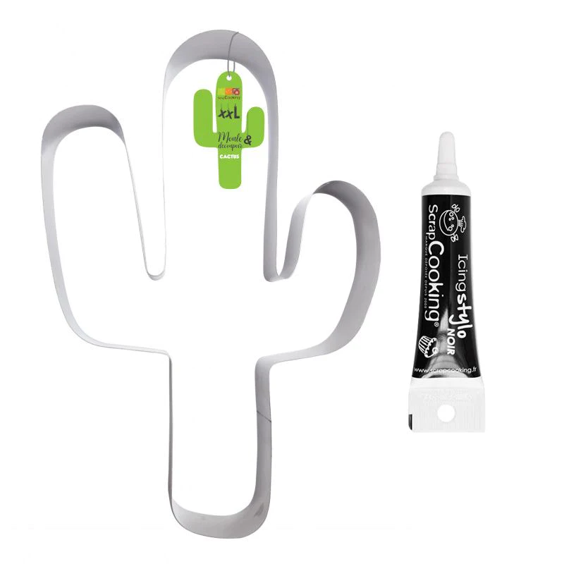 Moule Découpoir XXL Cactus + Stylo de glaçage noir Scrapcooking