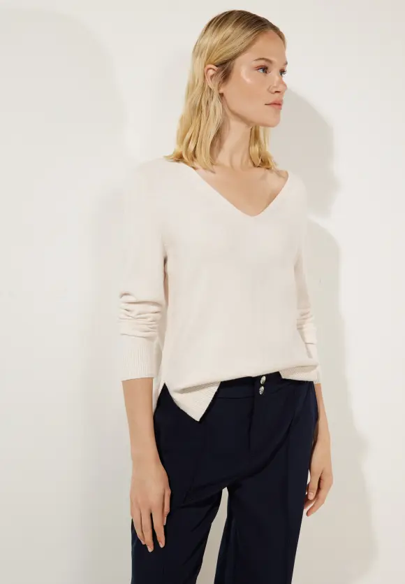 Pullover mit V-Ausschnitt - cream white melange
