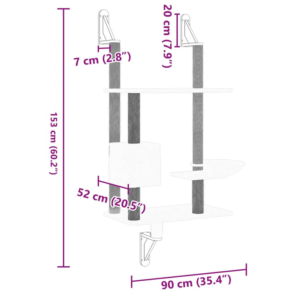 Arranhador de parede para gatos vidaXL, cor creme, 153 cm