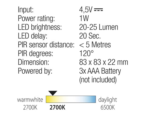 LED-nachtlampje Q-Link met bewegingssensor, op batterijen, wit, 2 stuks