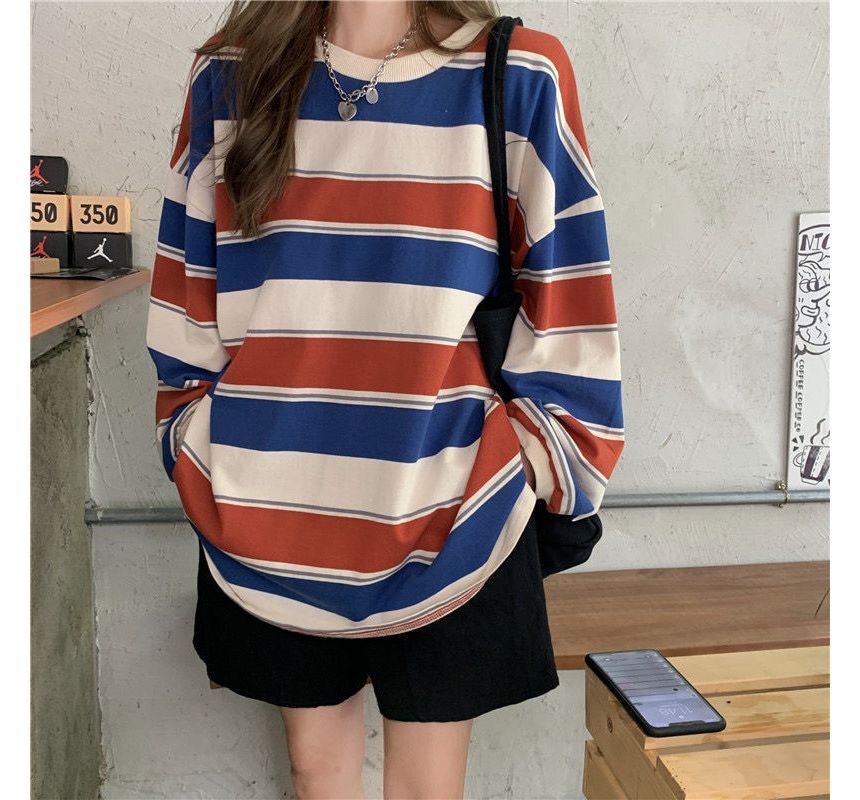Cossita - Gestreepte oversized trui met ronde hals