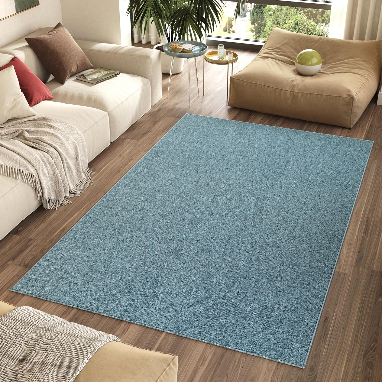 TAPISO Nizza Teppich Anti Rutsch Blau Einfarbig Waschbar Wohnzimmer Schlafzimmer Pflegeleicht Waschmaschinenfest Loop-Teppich ÖKO-TEX 300 x 400 cm