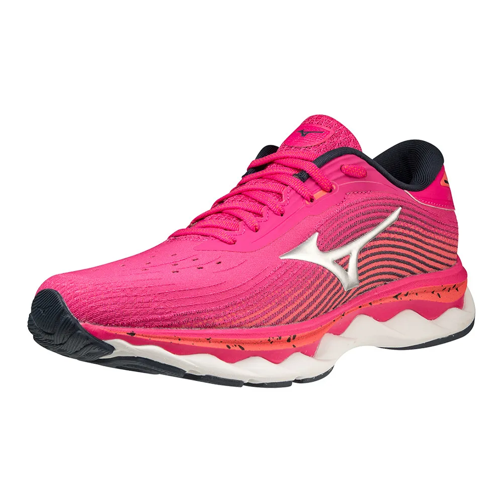 Mizuno WAVE SKY 5 - Chaussures running Femme ppeacock/silver/hotcoral